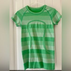 Lululemon Athletica Green Striped Short Sleeve Tee